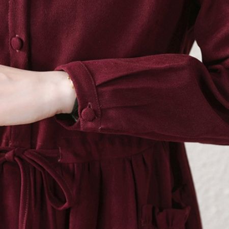 襟付きウエストリボンロングシャツワンピース