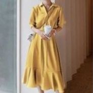 コットン素材シャツワンピース マキシ丈大人スタイル