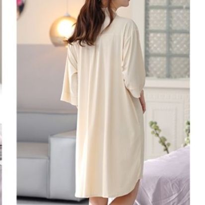 シャツワンピース 襟付き七分袖ゆったりシャツワンピース