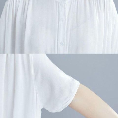 リネン素材 ボリューム袖シャツワンピース ロング丈