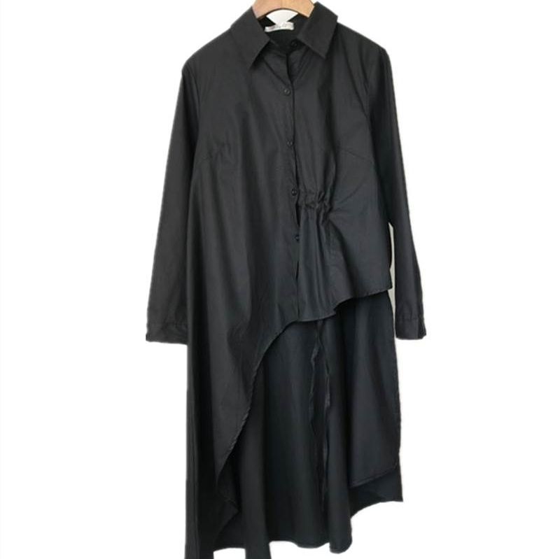 コットン素材レディース襟付き長袖シャツワンピース