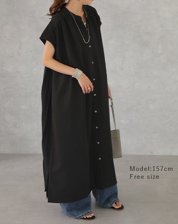 シャツワンピース半袖ロングシャツワンピース 