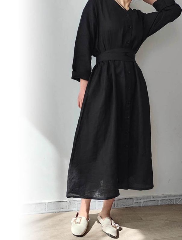ナチュラル風合いロングシャツワンピース体型カバーゆったり
