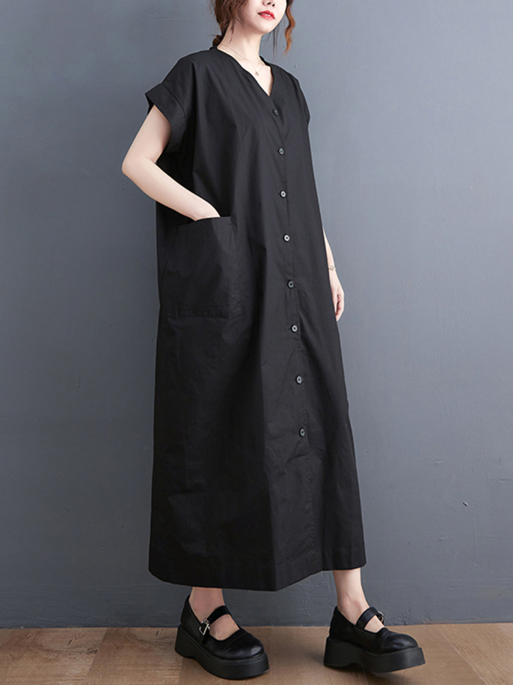 コットン シャツワンピース レディース ロング丈 半袖