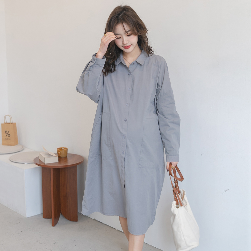 シャツワンピース ゆったりシルエット長袖シャツワンピース