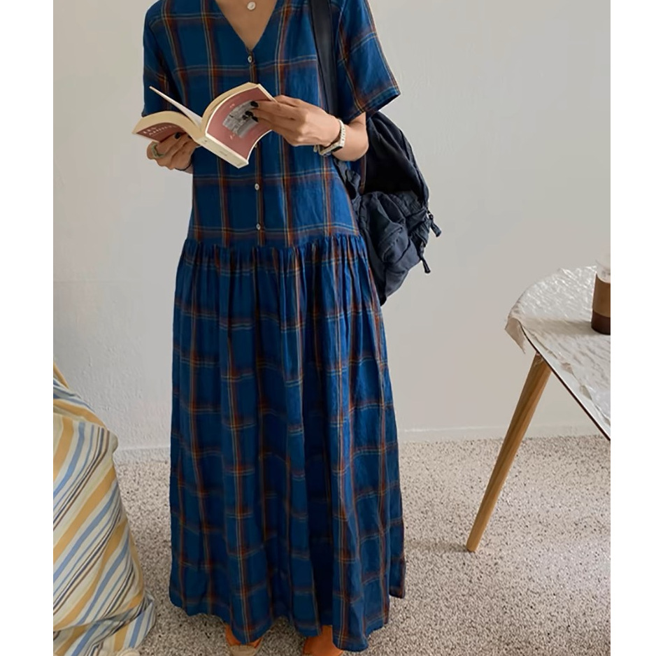 シャツワンピース 格子柄ティアードシャツワンピース