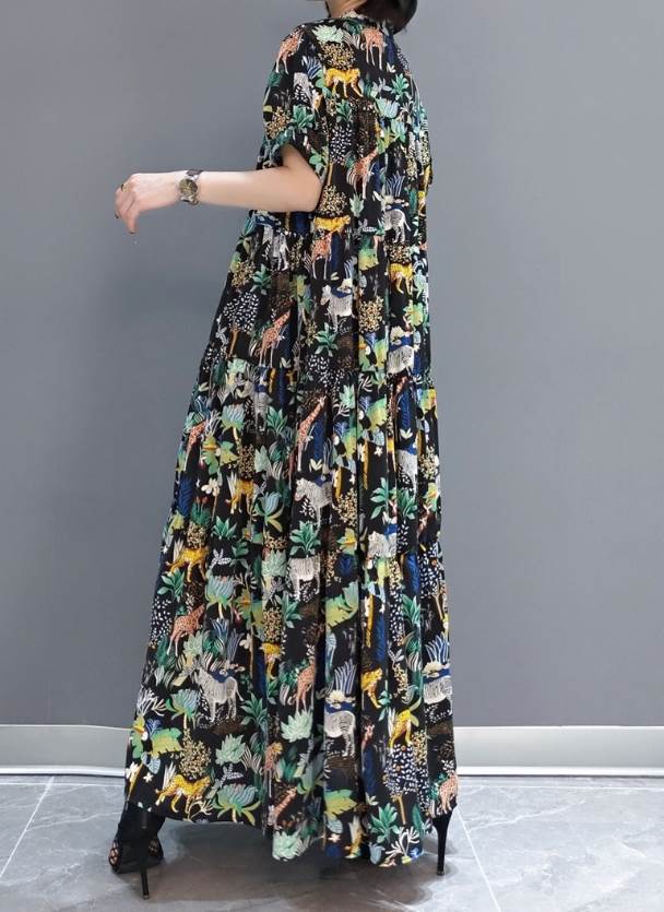 コットン動物柄ティアードシャツワンピース