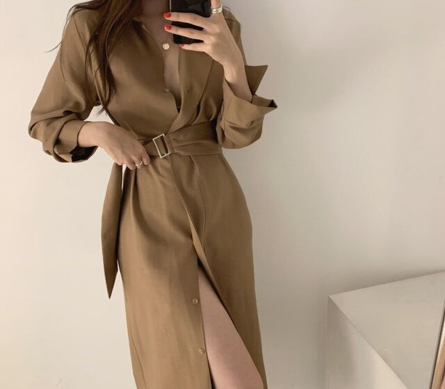 コットンシャツワンピースレディース長袖