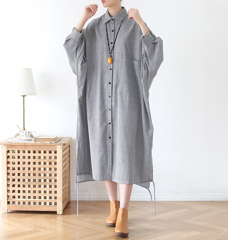 シャツワンピース細見えストライプワンピース
