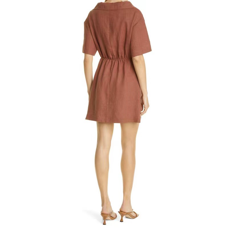 シャツワンピース ウエストツイスト半袖シャツワンピース