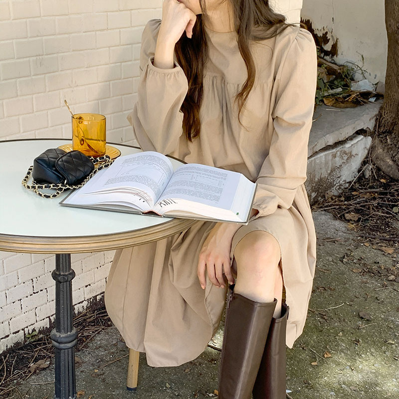 コットン シャツワンピース 長袖 大きいサイズ 着痩せ 秋 無地