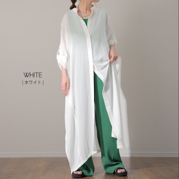 シャツワンピース透明感シアーロングワンピース