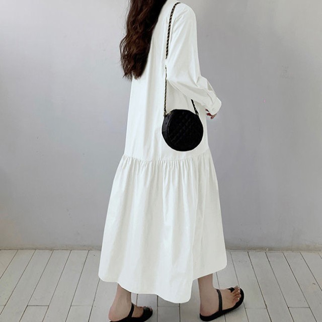 リネン長袖シャツワンピース春新作ロング丈