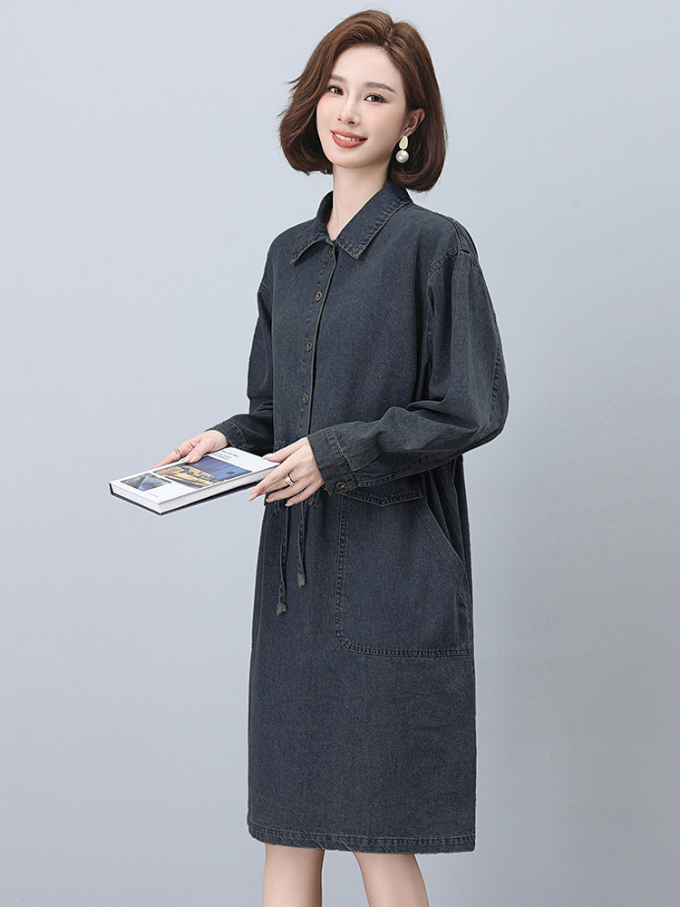 シャツワンピース ウエストリボン付きデニムシャツワンピース