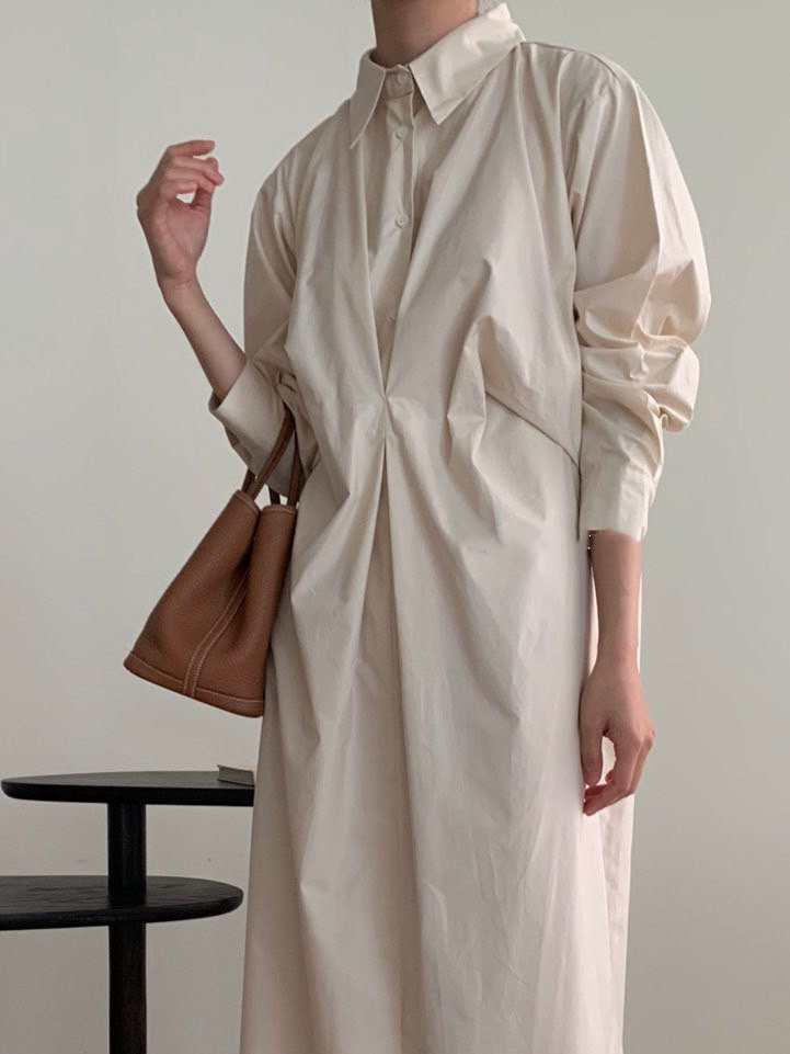 シャツワンピース  大人カジュアル長袖 ロング丈ワンピース