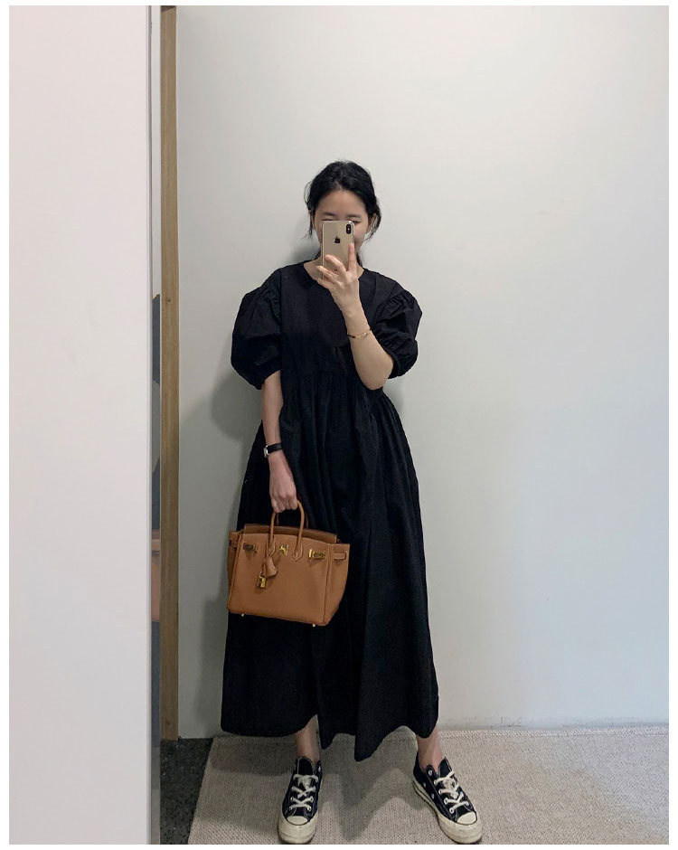 パフスリーブ ロング丈 シャツワンピース 夏 ゆったり