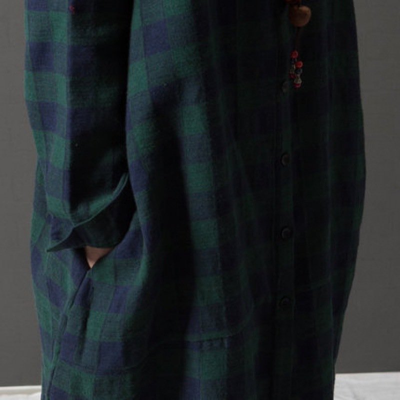 シャツワンピース 格子柄ゆったりシルエット長袖シャツワンピース