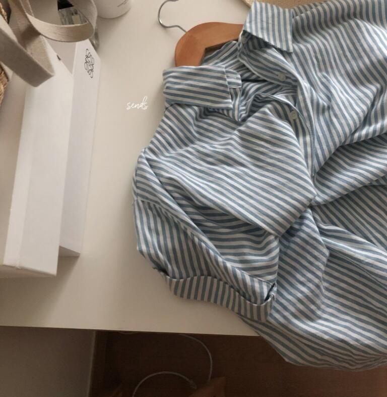 シャツワンピースエレガントストライプロングワンピース