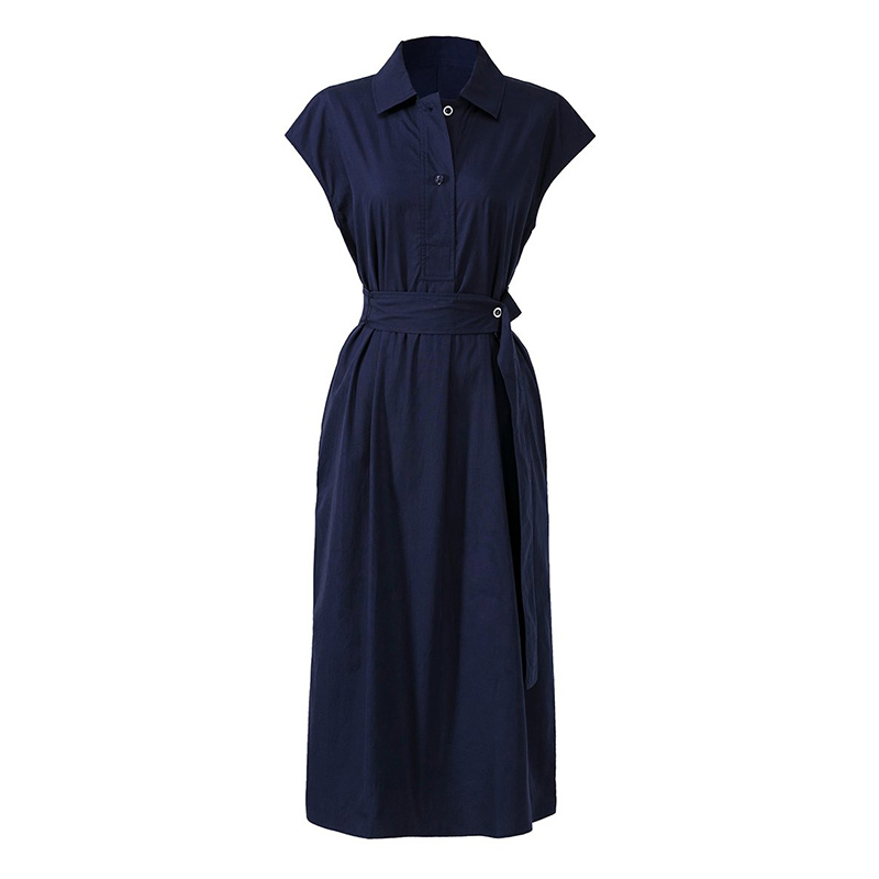 シャツワンピース ウエストベルト付き半袖シャツワンピース