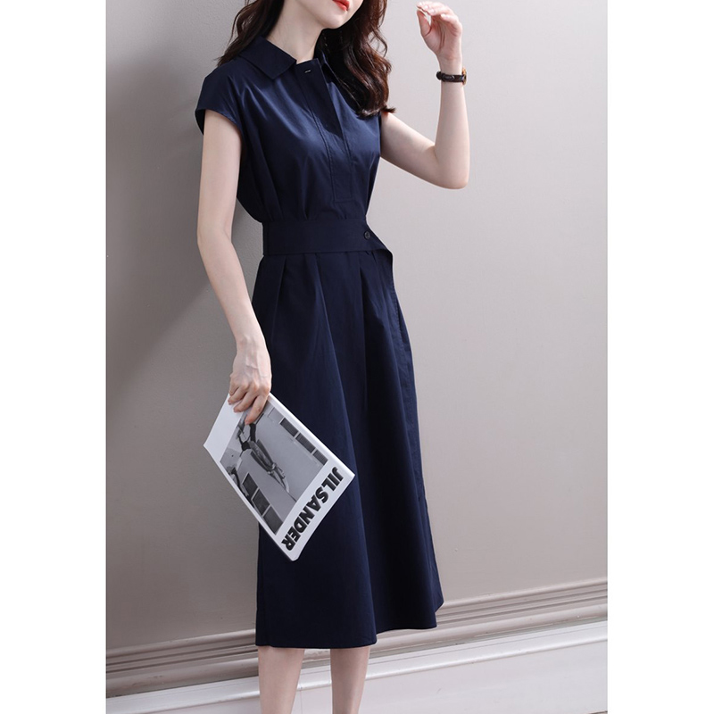 シャツワンピース ウエストベルト付き半袖シャツワンピース