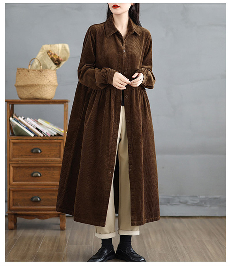 コーデュロイシャツワンピース長袖ロング丈秋冬