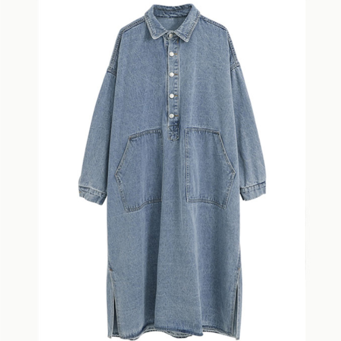 シャツワンピースデニム大きめポケットワンピース