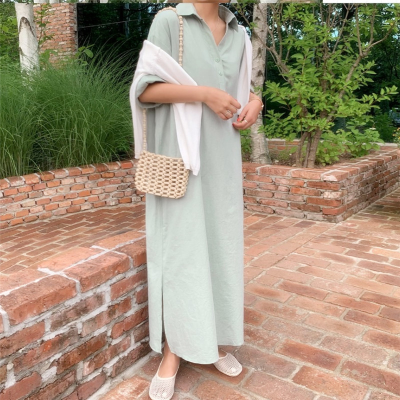 シャツワンピース半袖 ロング丈 大人女子ワンピース