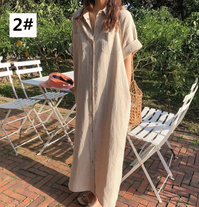 リネン シャツワンピース レディース ロング丈 体型カバー 大きいサイズ対応