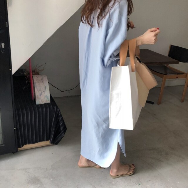 シアー素材シャツワンピース長袖女性用ロング丈