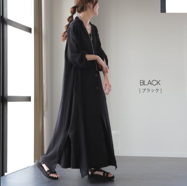 シャツワンピース透明感シアーロングワンピース