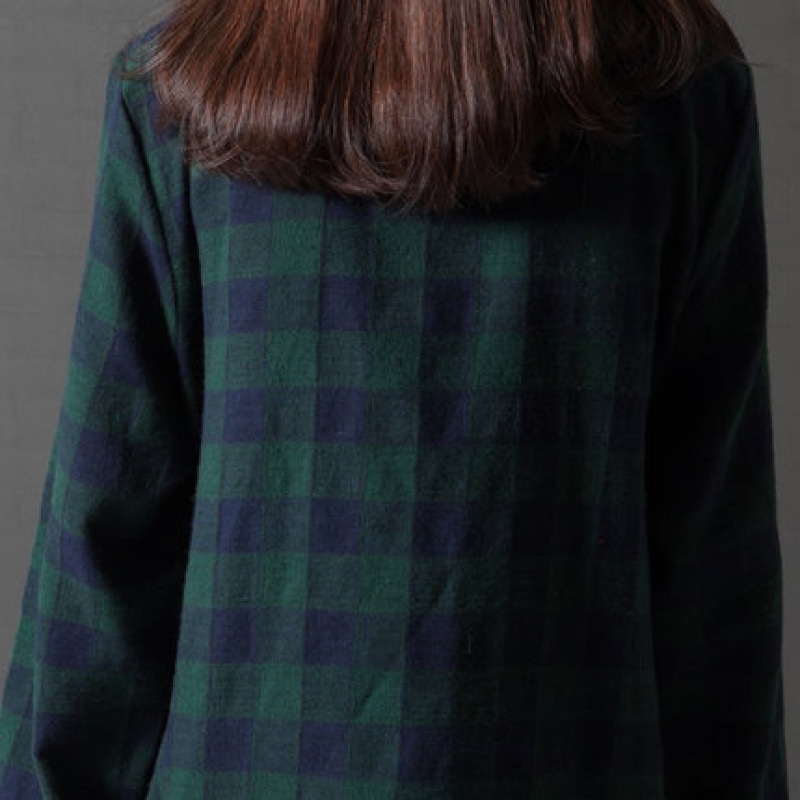 シャツワンピース 格子柄ゆったりシルエット長袖シャツワンピース