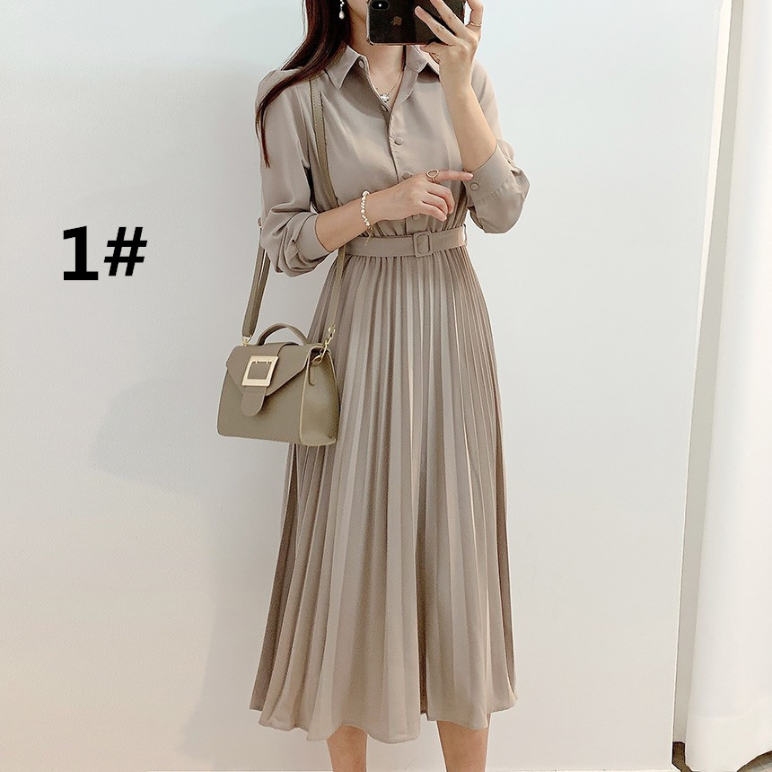 コットン プリーツ シャツワンピース ロング丈 ベルト付き 2026年新作