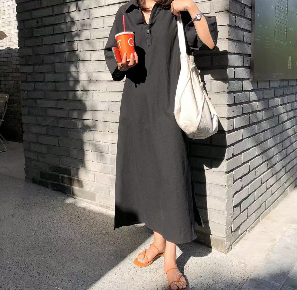 シャツワンピース半袖 ロング丈 大人女子ワンピース