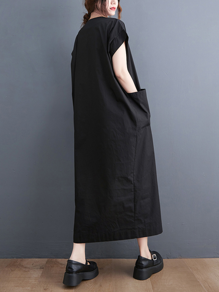 コットン シャツワンピース レディース ロング丈 半袖