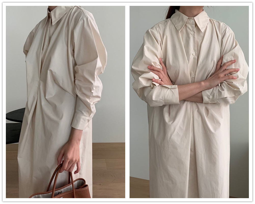 シャツワンピース  大人カジュアル長袖 ロング丈ワンピース