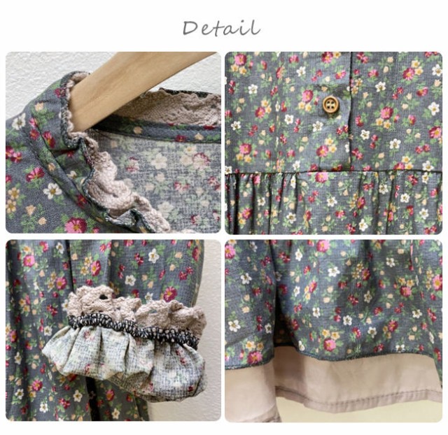 花柄長袖シャツワンピース その他ロング丈