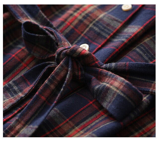 コーデュロイ チェック柄 シャツワンピース 長袖 ひざ丈