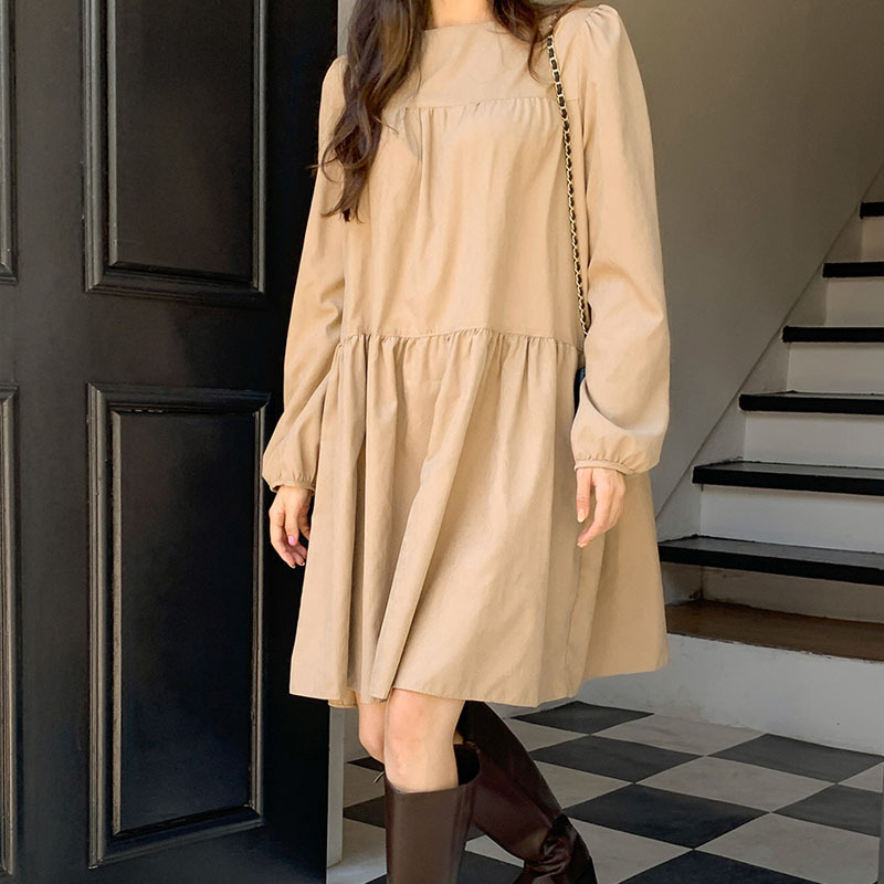 コットン シャツワンピース 長袖 大きいサイズ 着痩せ 秋 無地