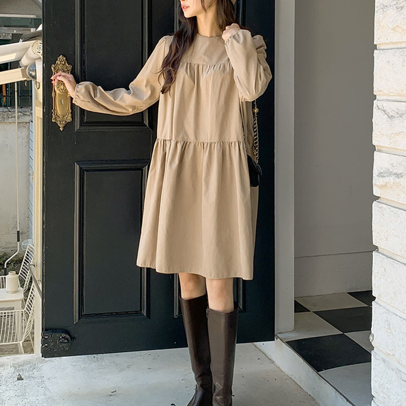 コットン シャツワンピース 長袖 大きいサイズ 着痩せ 秋 無地