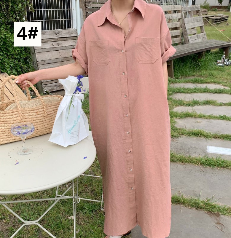 リネン シャツワンピース レディース ロング丈 体型カバー 大きいサイズ対応