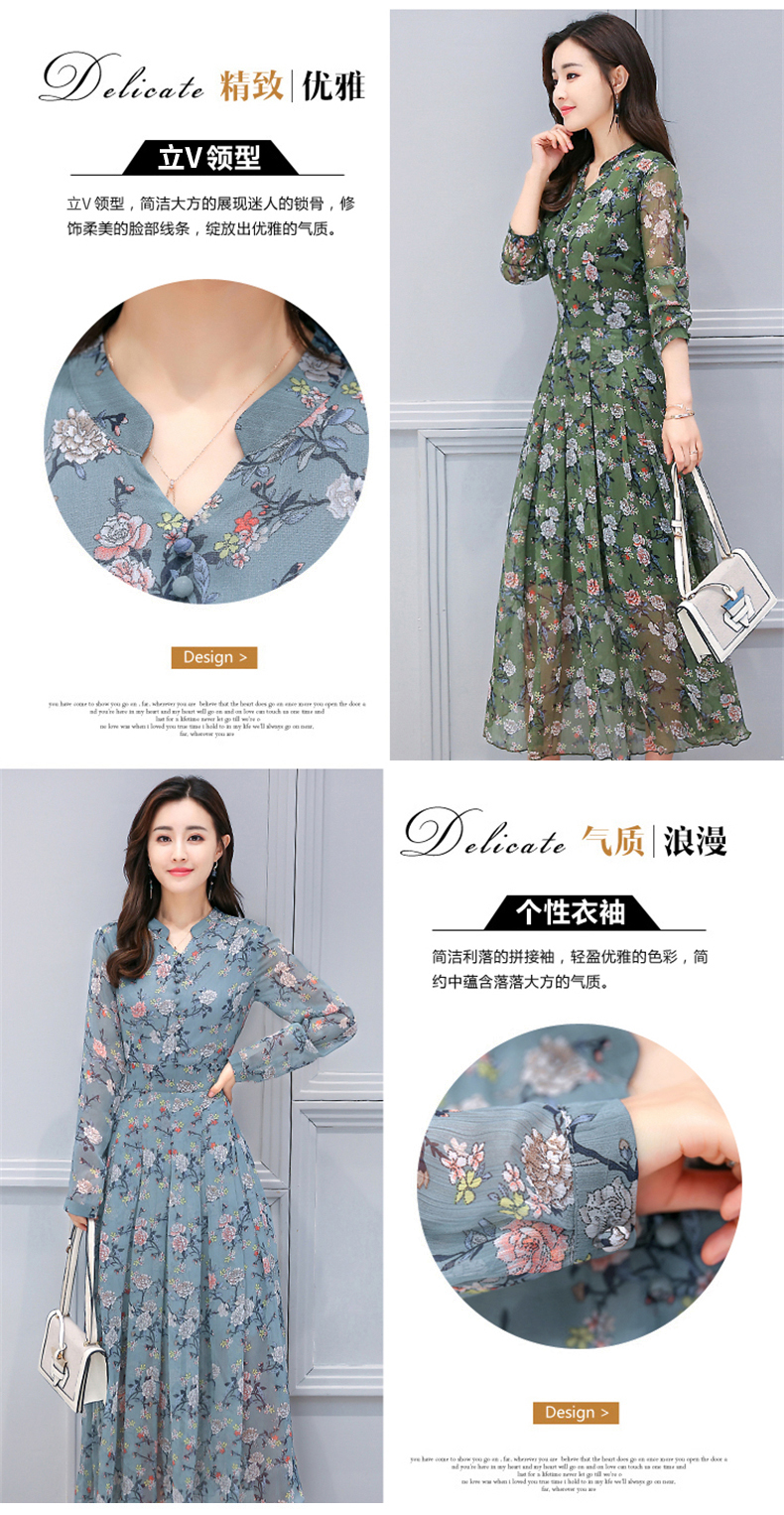 シャツワンピース 花柄シフォン長袖シャツワンピース