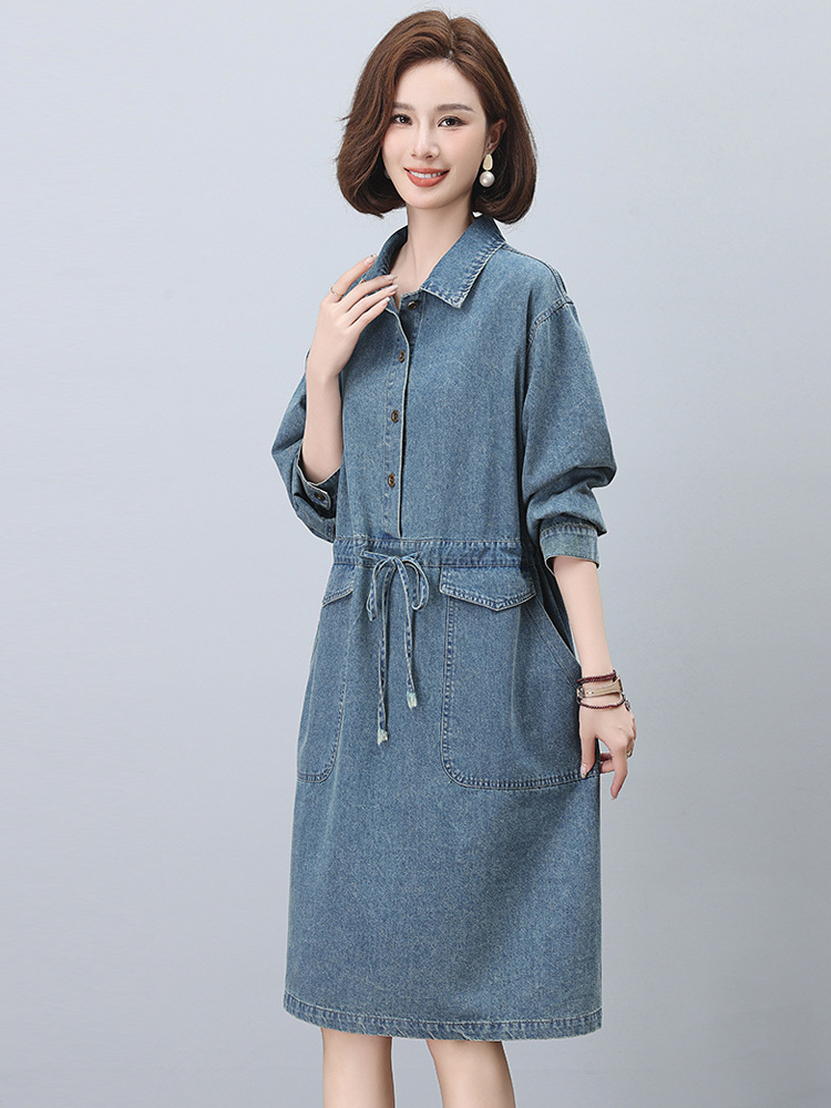 シャツワンピース ウエストリボン付きデニムシャツワンピース
