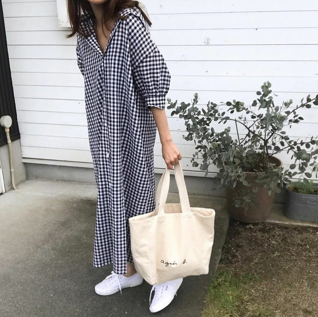 シャツワンピースチェック柄 ロング丈ワンピース