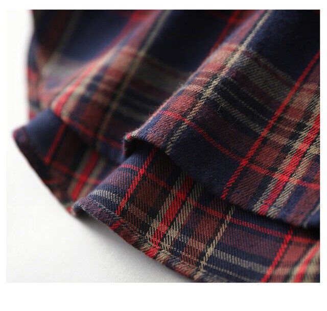 コーデュロイ チェック柄 シャツワンピース 長袖 ひざ丈