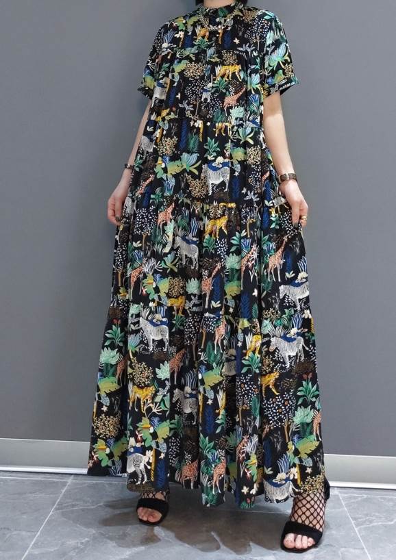 コットン動物柄ティアードシャツワンピース