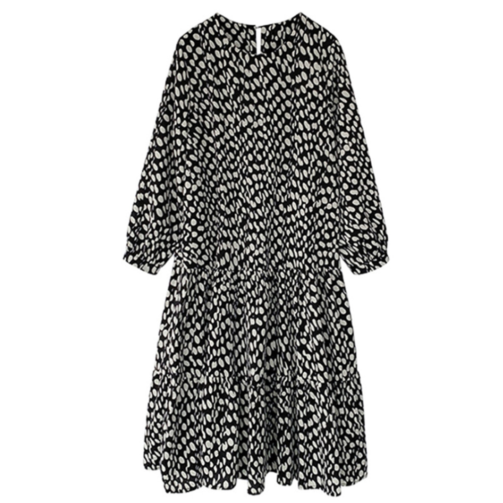 シャツワンピース ドット柄シフォン長袖ワンピース レディースロング丈