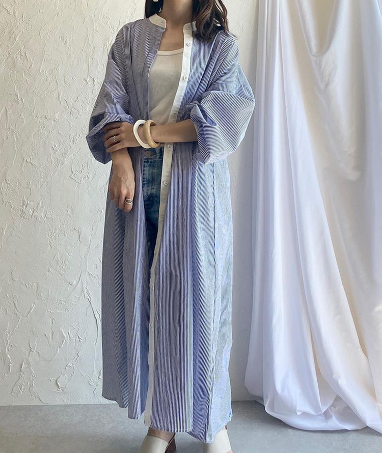 シャツワンピース一枚で二役ロングワンピース