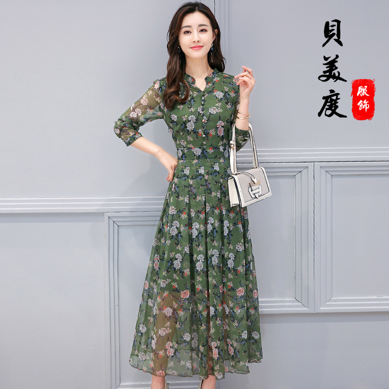 シャツワンピース 花柄シフォン長袖シャツワンピース