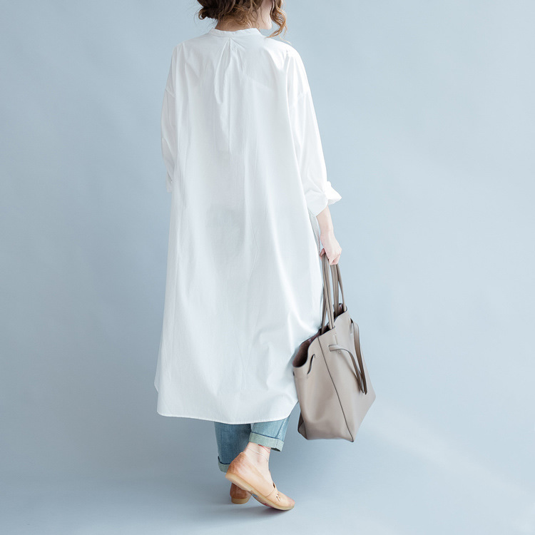  シャツワンピース白無地ロングゆったりサイズ