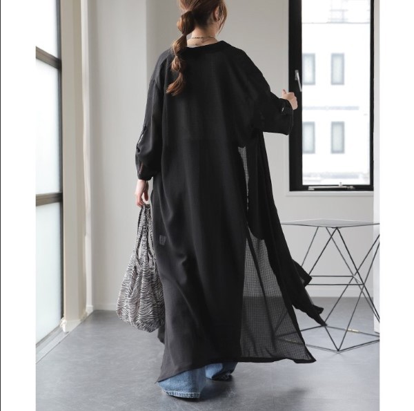シャツワンピース透明感シアーロングワンピース